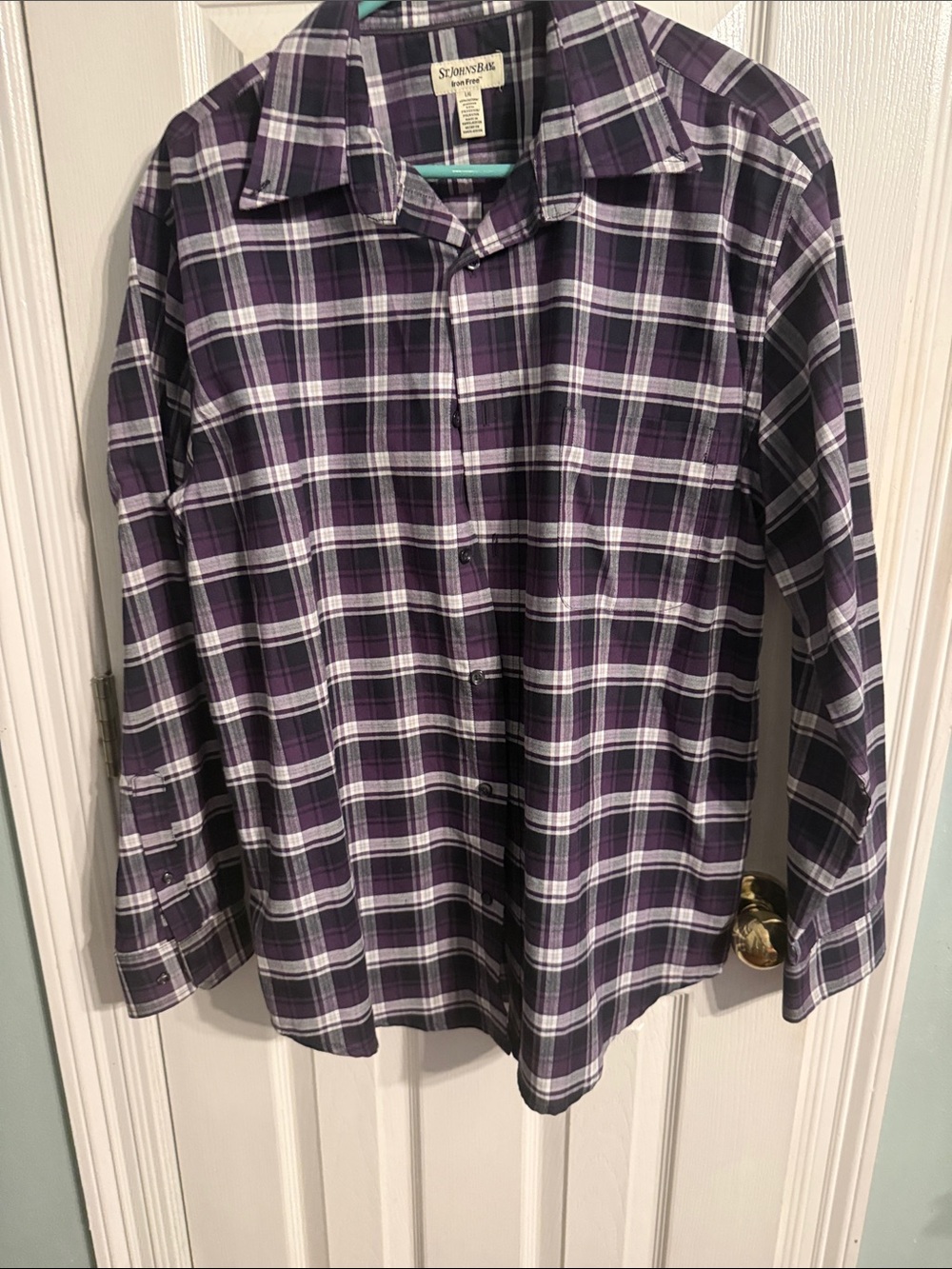 St. John's Bay Men's Purple and White Plaid Button-Down Shirt